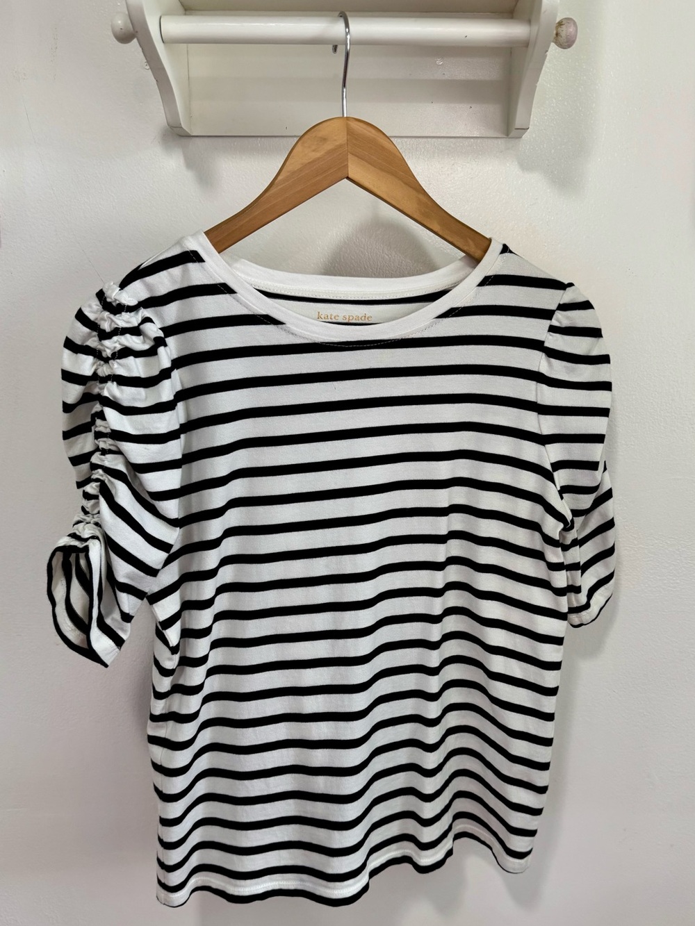 kate spade Black and White Striped Puff-Sleeve Tee